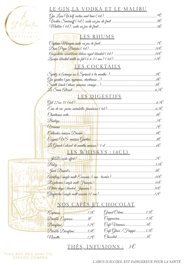 Carte des alcools