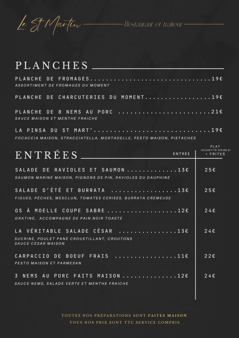 Planches et entrées